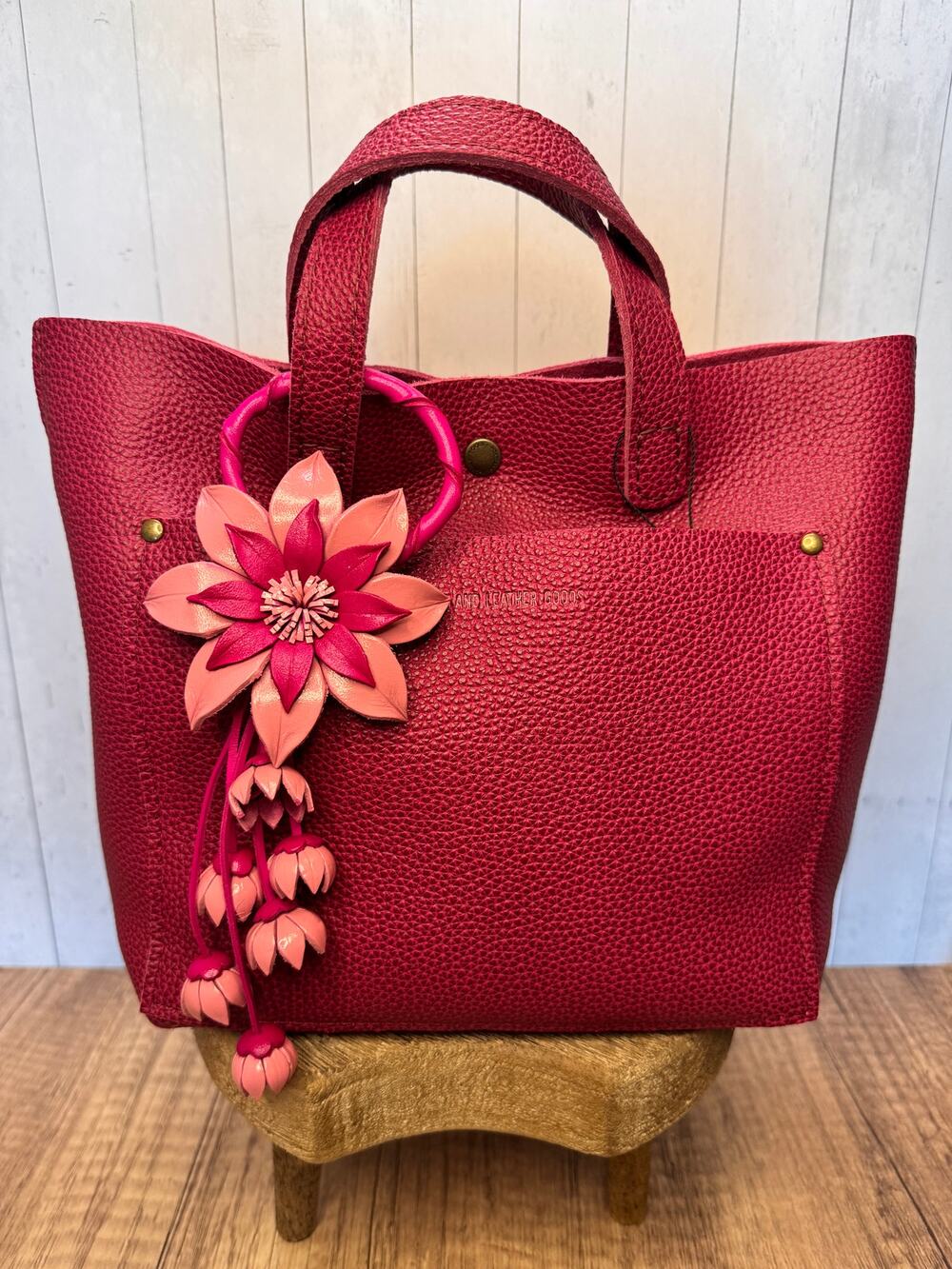 Leather Pink Daisy Purse Charm Genuine Leather Gerbera Daisy Flower Bag Charm